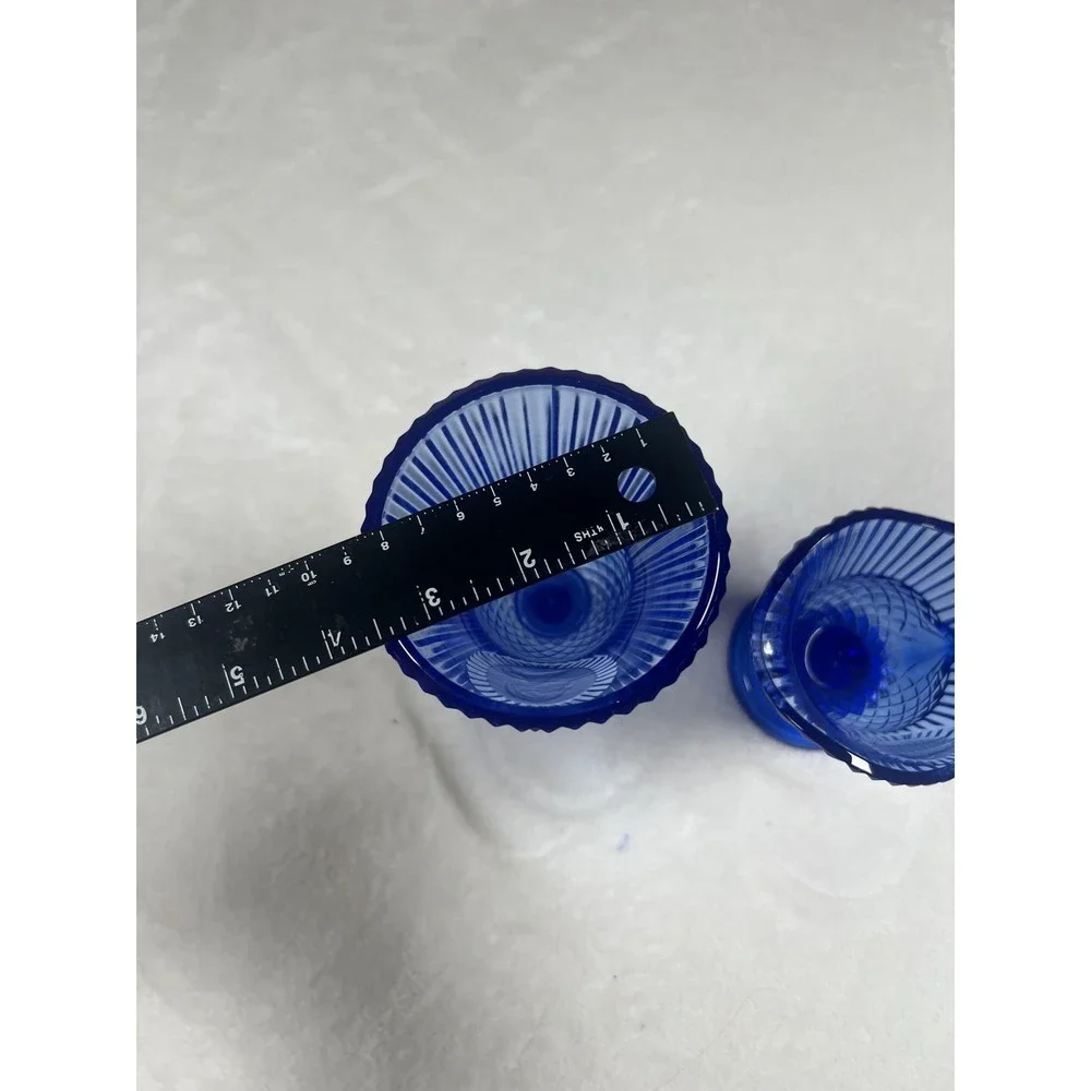 Cobalt Blue Pressed Glass Creamer & Sugar Set‎ Diamond Medallion Pattern